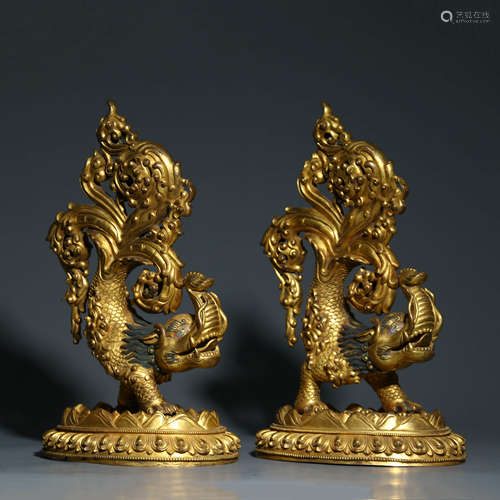 A Pair of Gilt Bronze Figures of Mythical Beast