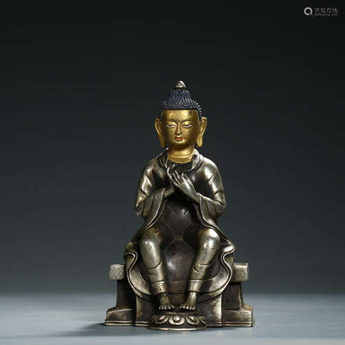 A Gold Painted Silver Figure Shakyamuni