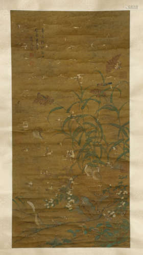 A Chinese Mandarin Ducks Painting Silk Scroll, Jiang Tingxi ...