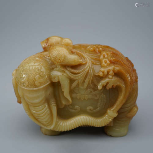 A Carved Brownish Jade Elephant Ornament