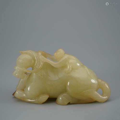 A Carved Yellowish Jade Horse and Monkey Ornament