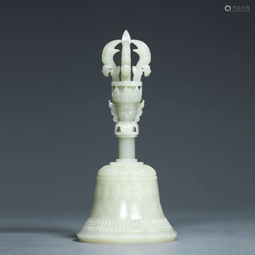 A Carved White Jade Buddhist Bell