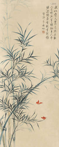 A Chinese Bamboo Painting Scroll, Qi Gong Mark