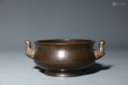 A Bronze Double Eared Censer