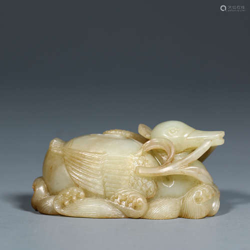 A Carved Russet Jade Goose-Form Water Pot