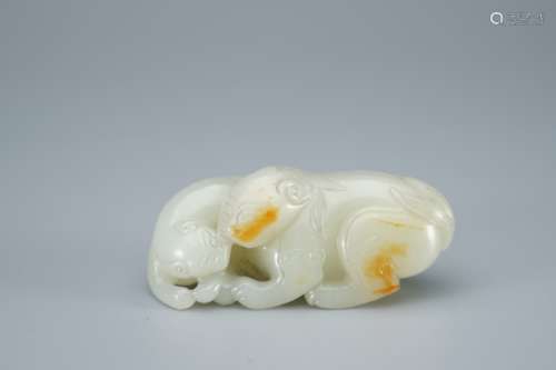 A Carved White Jade Mythical Beast