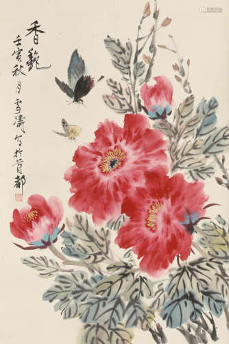 A Chinese Flower and Bird Painting Scroll, Wang Xuetao Mark