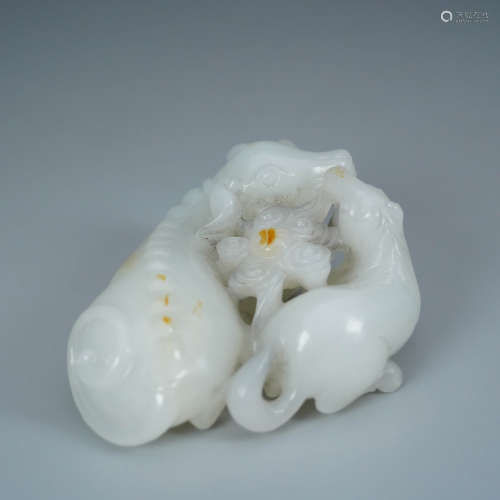 A Carved White Jade Mythical Beast