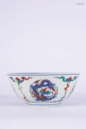 A Doucai Glaze and Underglaze Blue Dragon Bowl