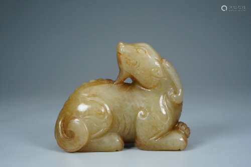 A Carved Russet Jade Figure of Mythical Beast