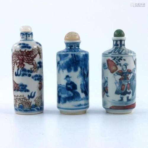 Three various Chinese porcelain snuff bo