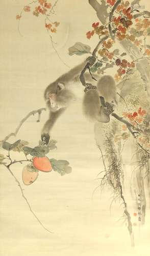 A Chinese scroll painting, monkey in a t