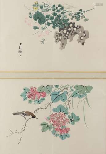 Two Chinese wood blocks, botanical studi