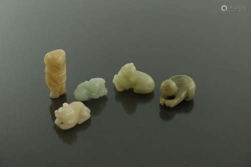 Five Chinese jade and stone carvings, mo