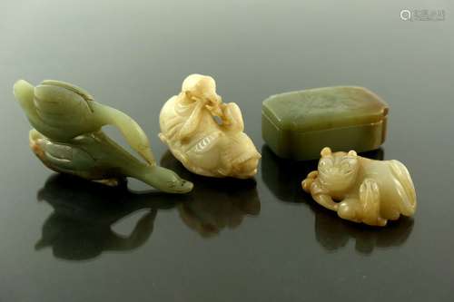 Four Chinese jade and stone carvings, mo