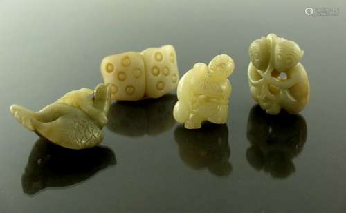 Four Chinese jade and stone carvings, mo