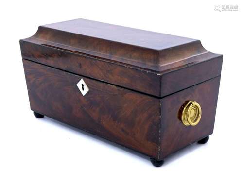 A Regency flame mahogany tea caddy, circ