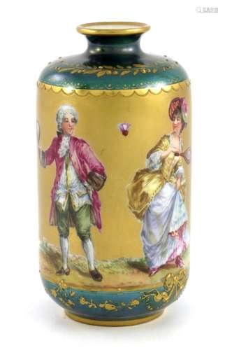 A Dresden porcelain vase, cylindrical sh