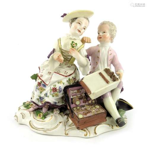 A Meissen figure group, Salesman and Lad