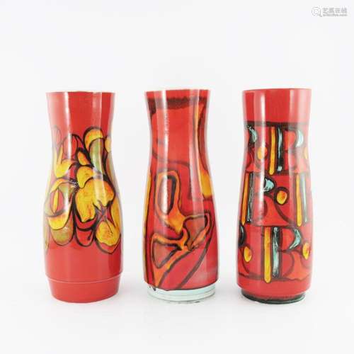 Three Poole Pottery Delphis vases, vario