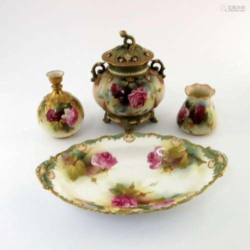 A collection of Royal Worcester rose pai