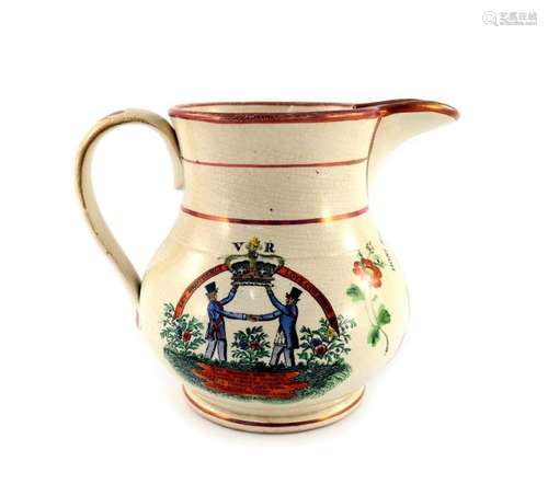 A Victorian Orange Men pink lustre jug,