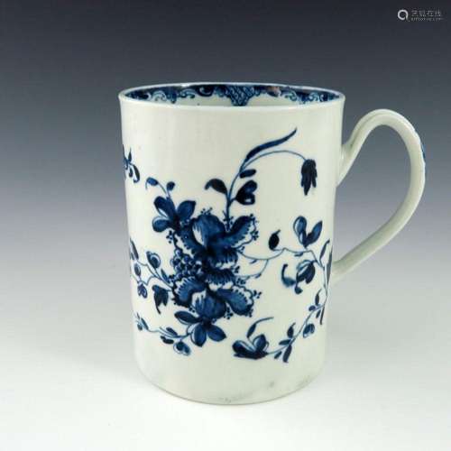 A Worcester blue and white mug, circa 17