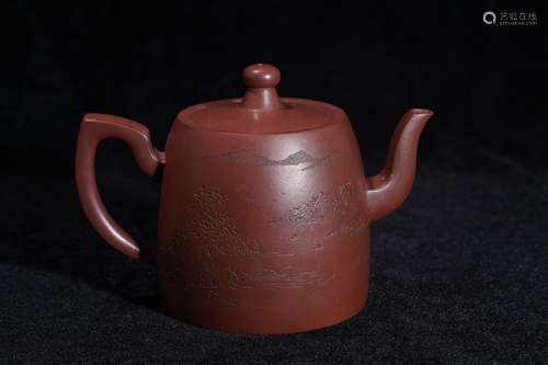 A Purple Clay Landscape Pattern Tea Pot