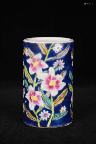 A Blue Base Flower Pattern Porcelain Brush Pot