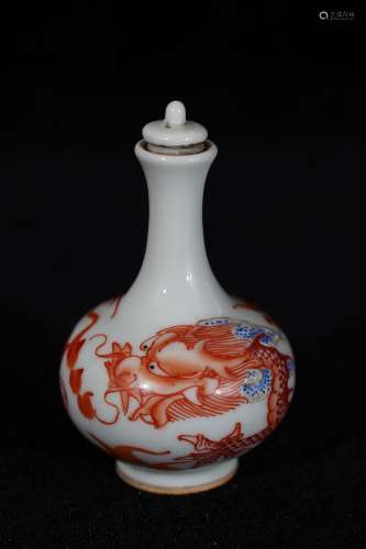 A Red in Glazed Dragon Pattern Porcelain Snuff Bottle