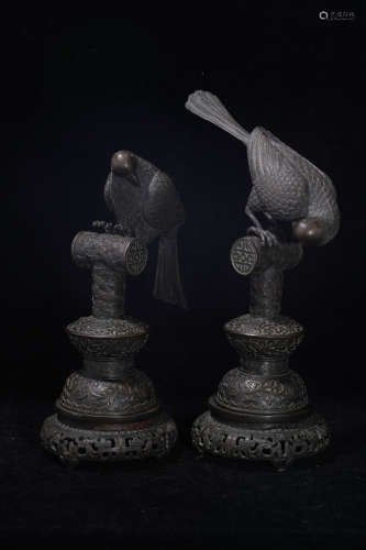 A Pair of Bronze Bird Figure