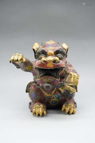 A Gilt Bronze Cloisonne Lion Incense Burner