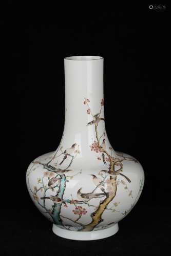 A Famille Rose Magpie with Tree Porcelain Vase