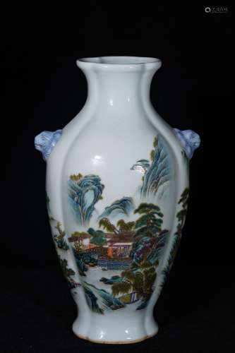 A Famille Rose Landscape Pattern Porcelain Vase