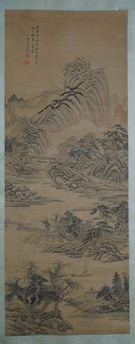 A Chinese Landscape Silk Painting, Wang Chen Mark