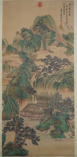A Chinese Landscape Silk Painting, Wu Bangda Mark