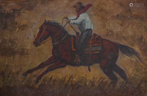 A Chinese Man Riding Horse Painting, Wu Zuoren Mark