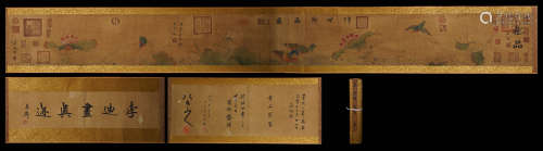 A Chinese Bird with Flower Painting Hand Scroll, Li Di Mark