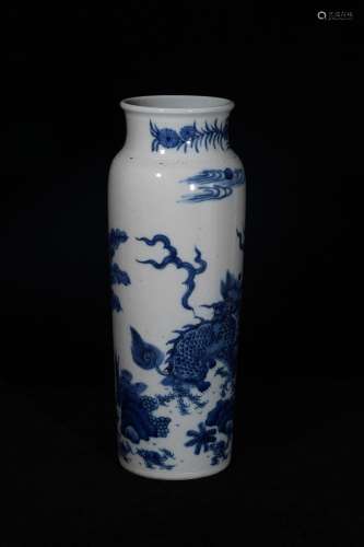 A Blue and White Kylin Pattern Porcelain Vase