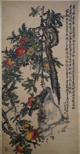 A Chinese Peach Tree Painting, Wu Changshuo Mark