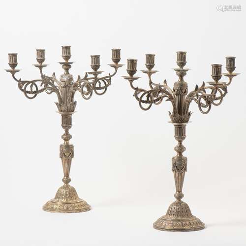 A PAIR OF DUTCH SILVER-GILT FIVE-LIGHT CANDELABRA