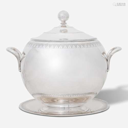 A DANISH SILVER SOUP TUREEN, COVER AND STAND