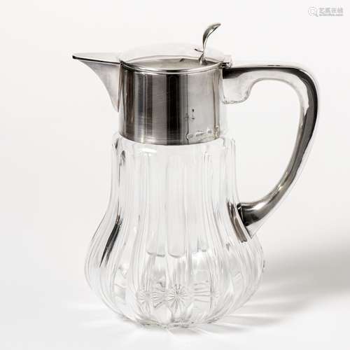 A GERMAN CUT-GLASS SILVER-MOUNTED JUG