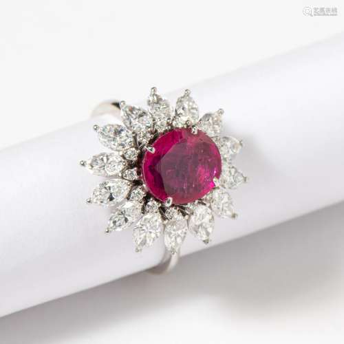 AN EXCEPTIONAL NATURAL BURMESE RUBY AND DIAMOND RING