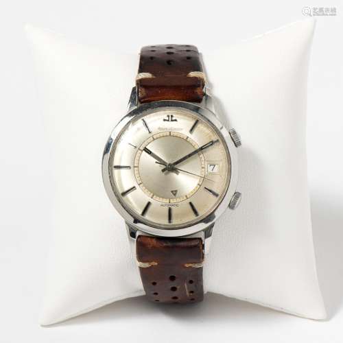 A STAINLESS STEEL JAEGER LE COULTRE MEMOVOX CALENDAR ALARM W...
