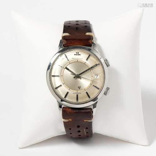 A STAINLESS STEEL JAEGER LE COULTRE MEMOVOX CALENDAR ALARM W...