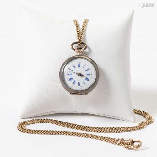 A 14 CARAT GOLD POCKET WATCH AND CHAIN