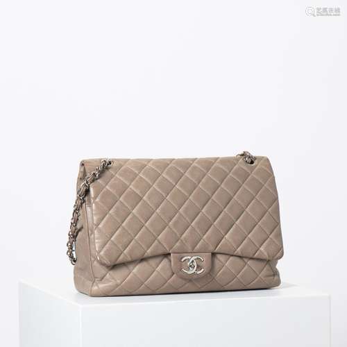 A CHANEL TAUPE LAMBSKIN LEATHER MAXI CLASSIC DOUBLE FLAP BAG