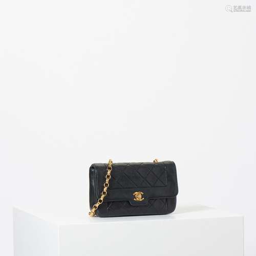 A CHANEL BLACK QUILTED LAMBSKIN LEATHER MINI DIANA FLAP BAG