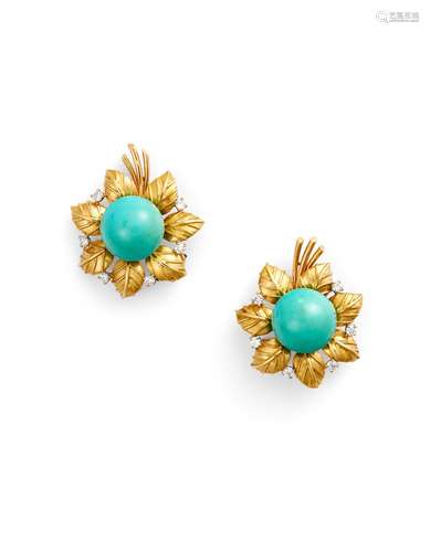 TURQUOISE & DIAMOND EAR CLIPS